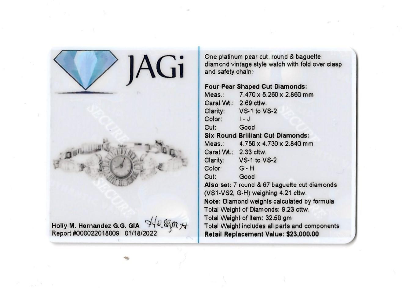 Vintage Damen-Platin- und Diamant-Gliederarmbanduhr 9,23 Karat insgesamt im Angebot 8