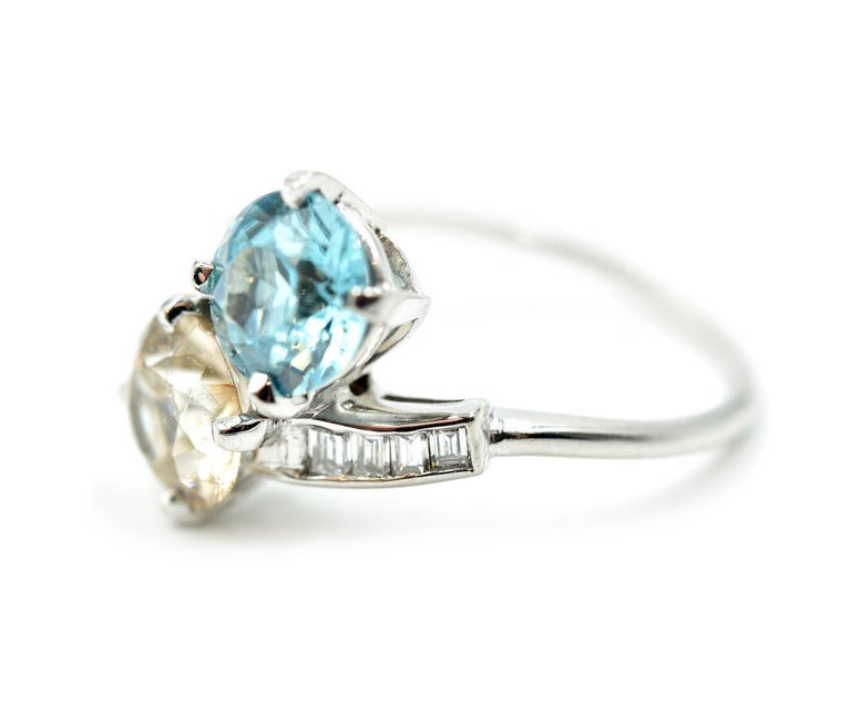 Vintage Ladies Platinum Blue Topaz, Zircon and Diamond Fashion Ring at ...