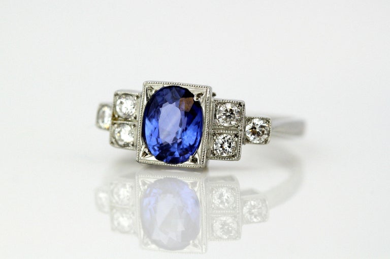 Vintage Ladies Ring with Natural Ceylon Sapphire and Diamonds, 1950s