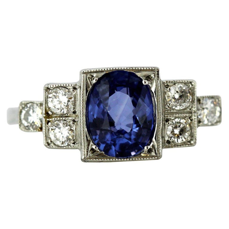 Vintage Ladies Ring with Natural Ceylon Sapphire and Diamonds, 1950s
