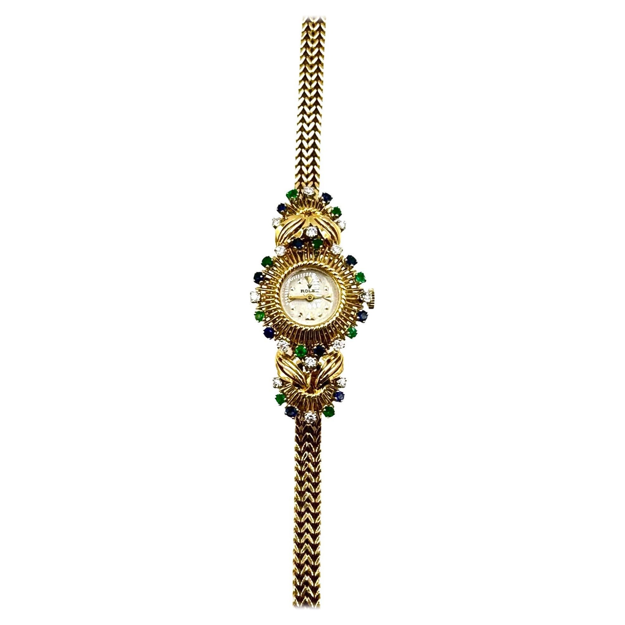 Vintage Damen Rolex w / Diamant Saphir & Smaragd in 18K w / Clips
