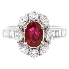 Vintage Ladies Ruby & Diamond 18K White Gold Diamond Engagement Ring