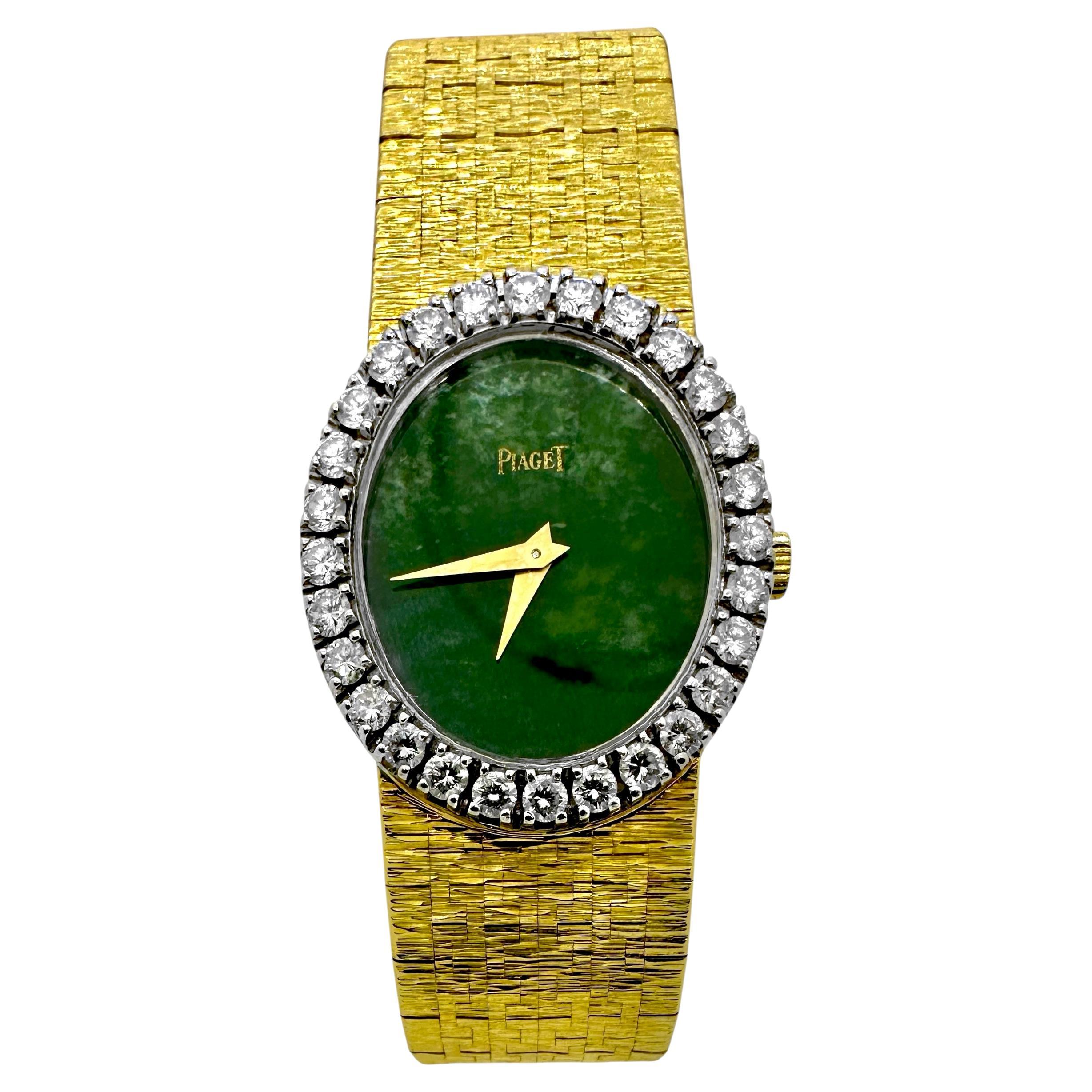 Vintage Ladies Yellow Gold Piaget Jade and Diamond Cocktail Watch en vente