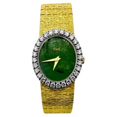 Vintage Ladies Yellow Gold Piaget Jade and Diamond Cocktail Watch