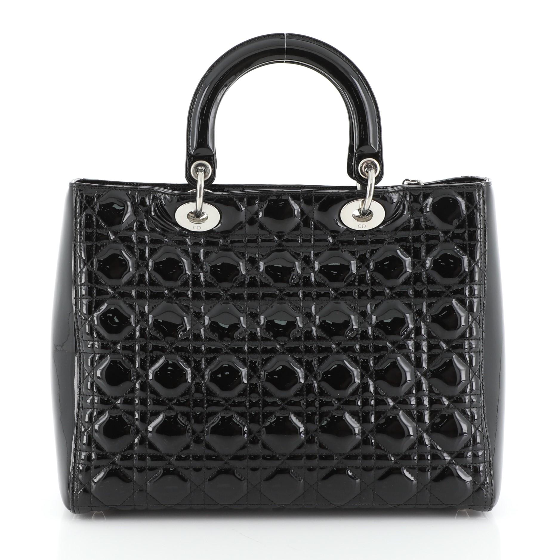 Black Vintage Lady Dior Bag Cannage Quilt Patent Large