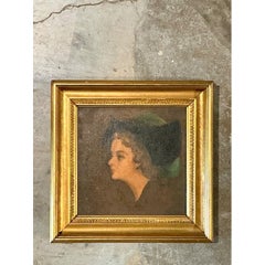 Vintage Lady in Hat Oil Painting