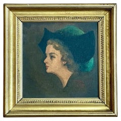 Vintage Lady in Hat Oil Painting