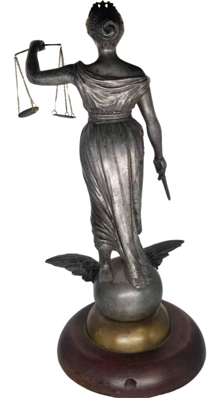 Spelter Vintage Lady Justice Resolute, sculpture For Sale