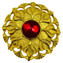 Vintage LADY REMINGTON gold red glass designer runway brooch