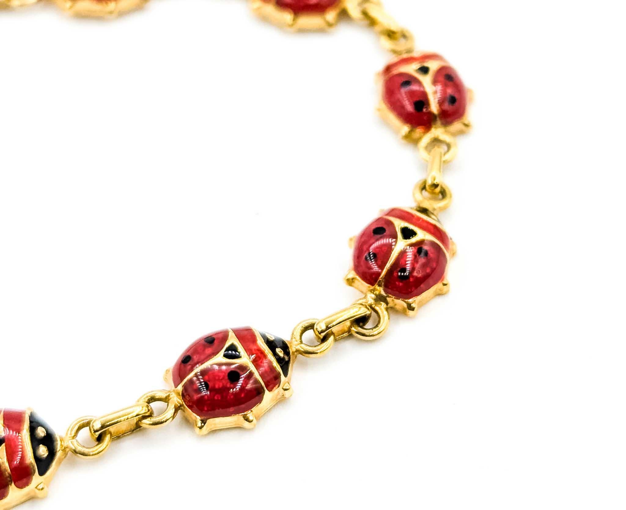 Contemporain Bracelet vintage en émail coccinelle en or jaune 14k en vente