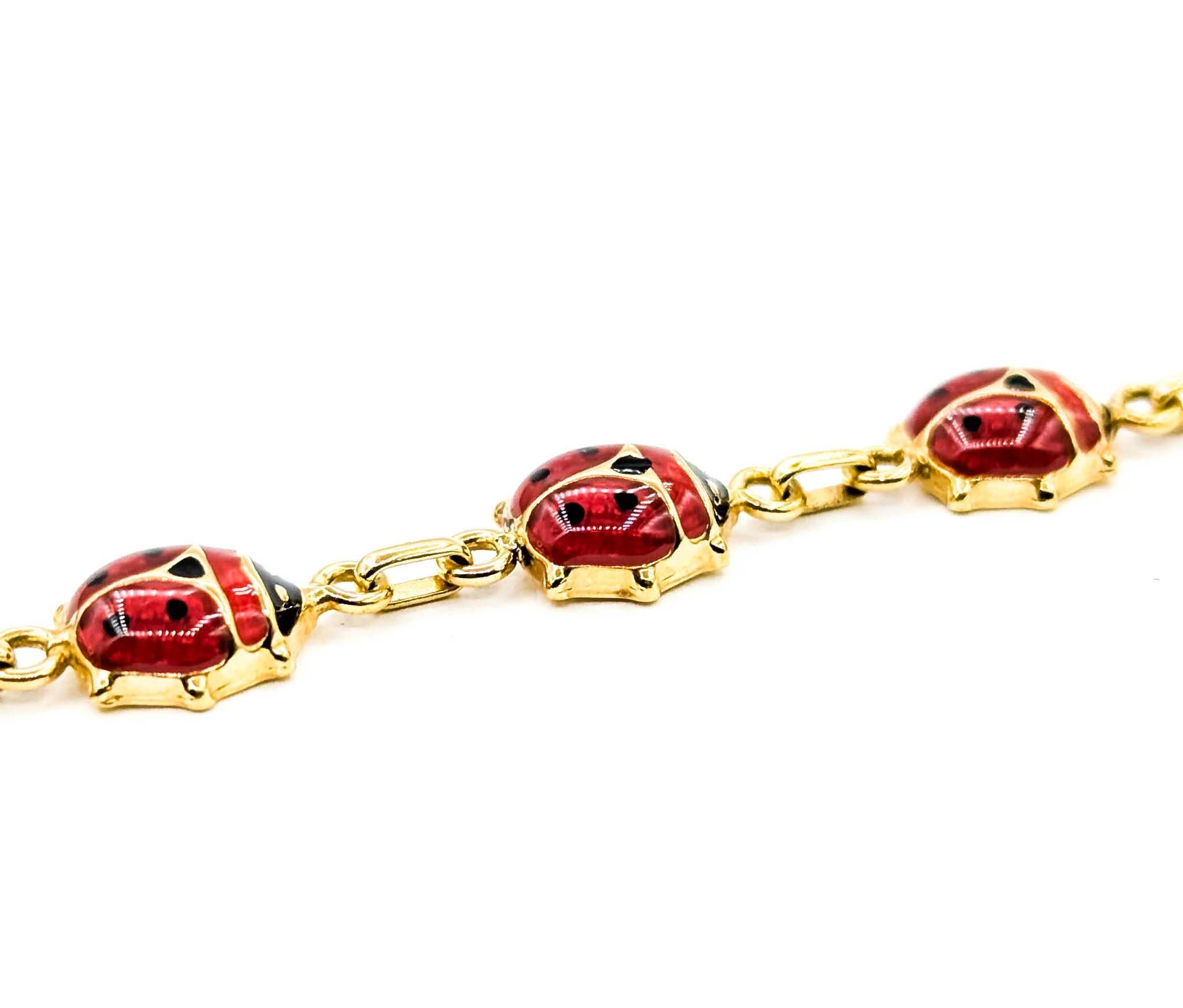 Bracelet vintage en émail coccinelle en or jaune 14k Pour femmes en vente