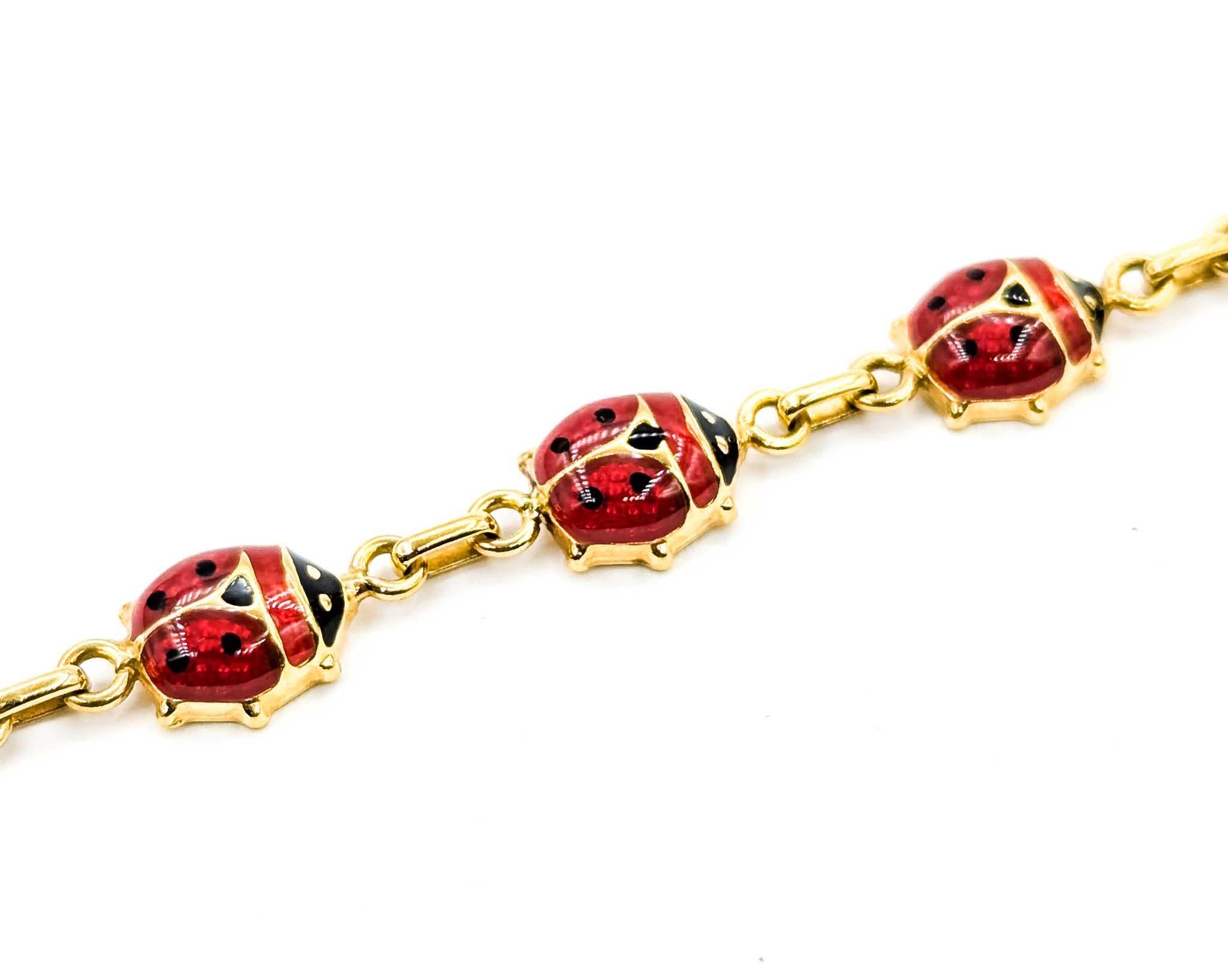 Bracelet vintage en émail coccinelle en or jaune 14k en vente 1