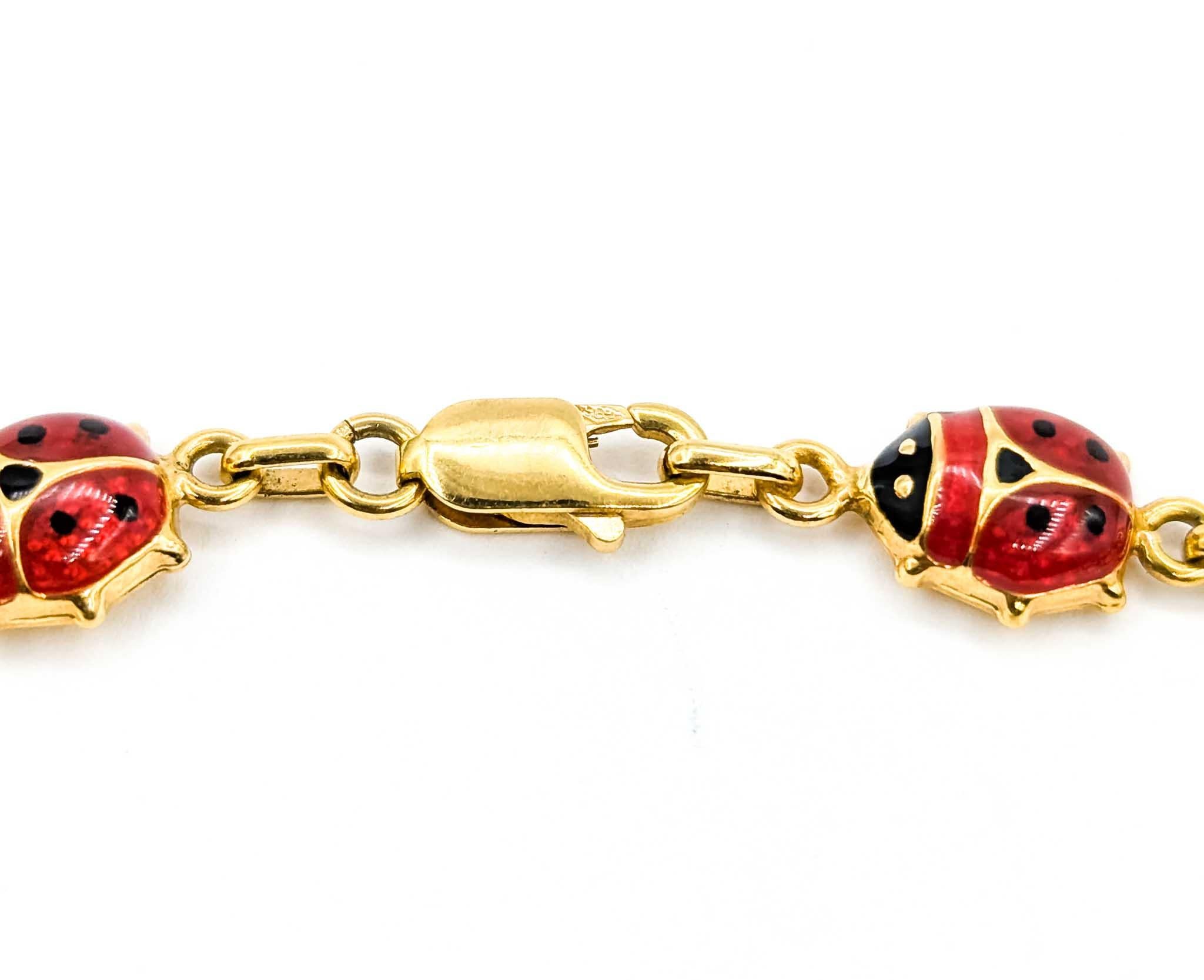 Bracelet vintage en émail coccinelle en or jaune 14k en vente 2