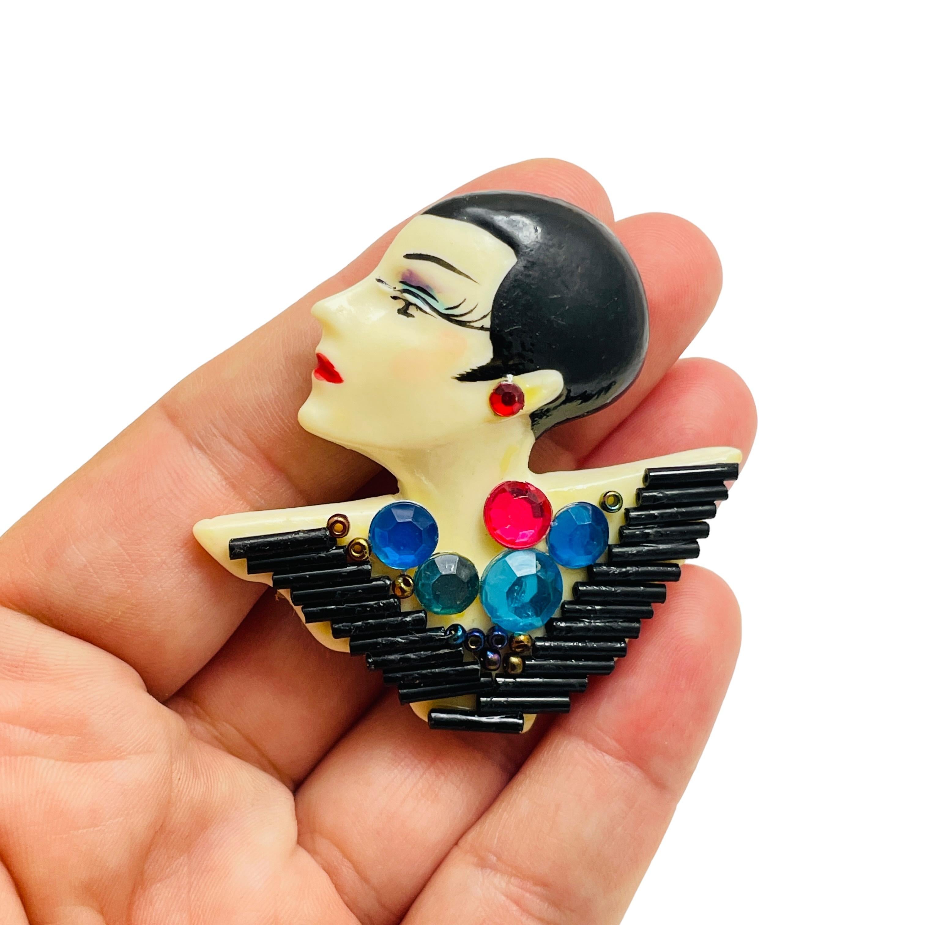 Women's Vintage lady’s head plastic designer brooch For Sale