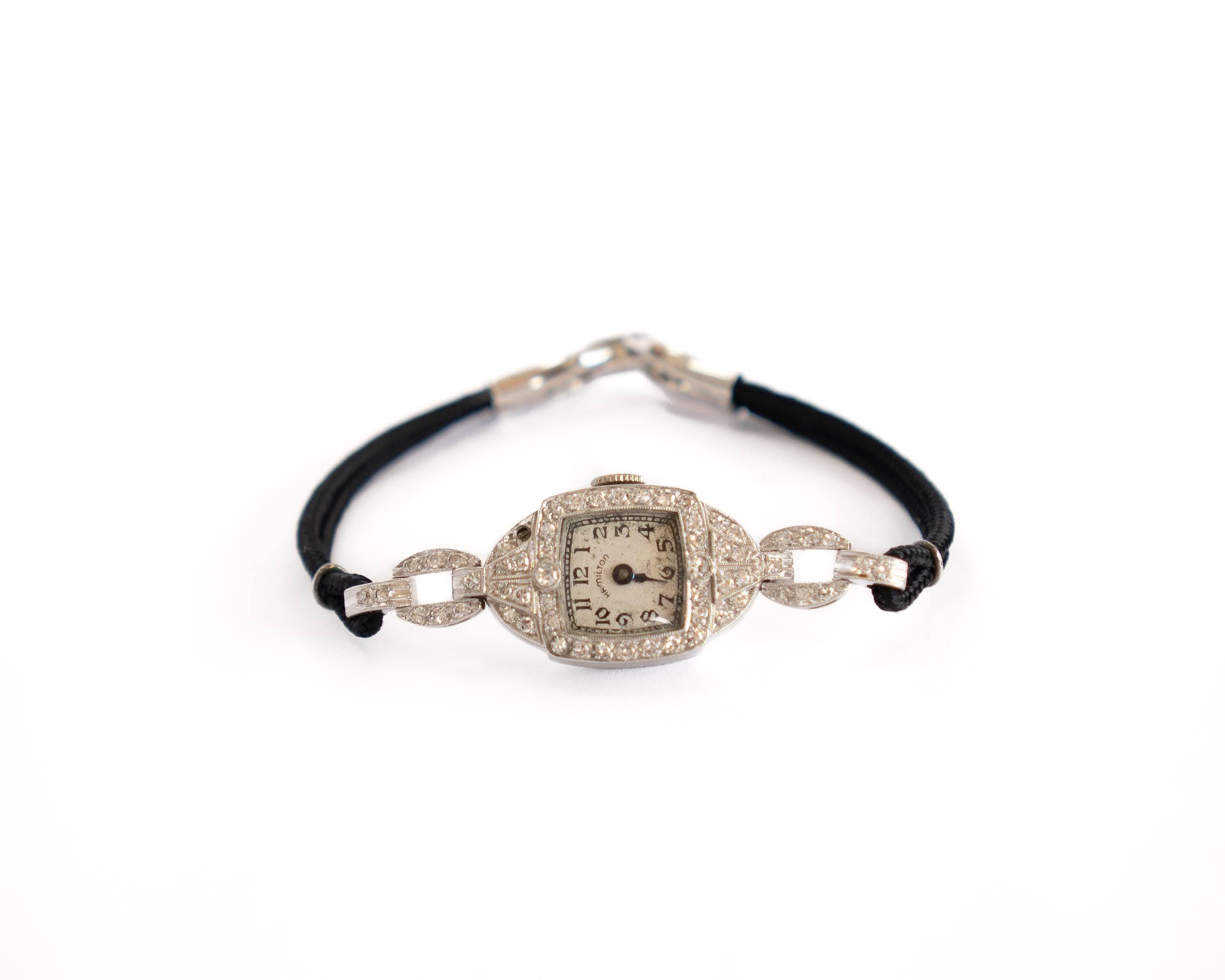 Vintage Ladys Platin Hamilton Armbanduhr (Rundschliff)