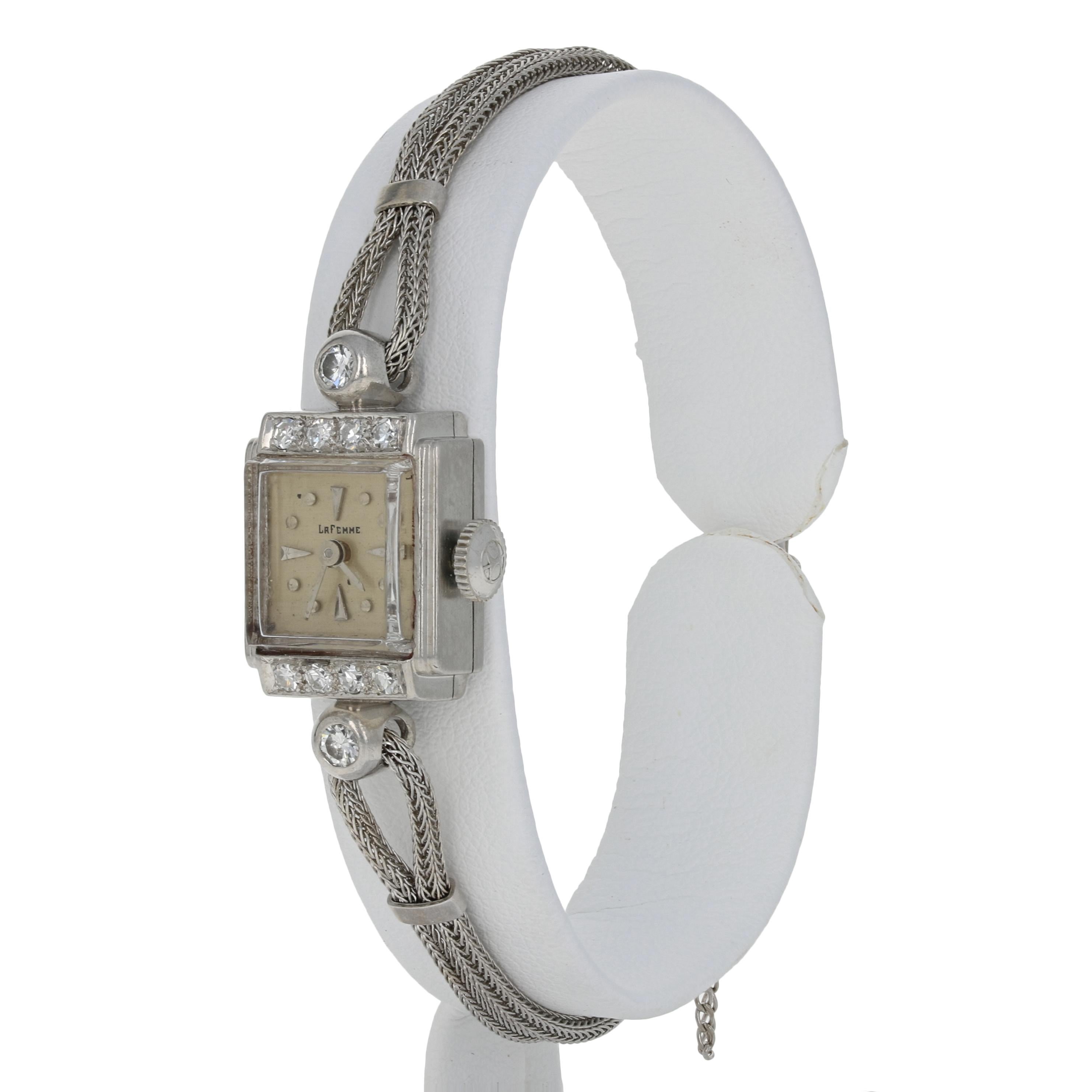 Round Cut Vintage LaFemme Ladies Diamond Watch, Platinum and 14k Gold Quartz 2yr. Wnty