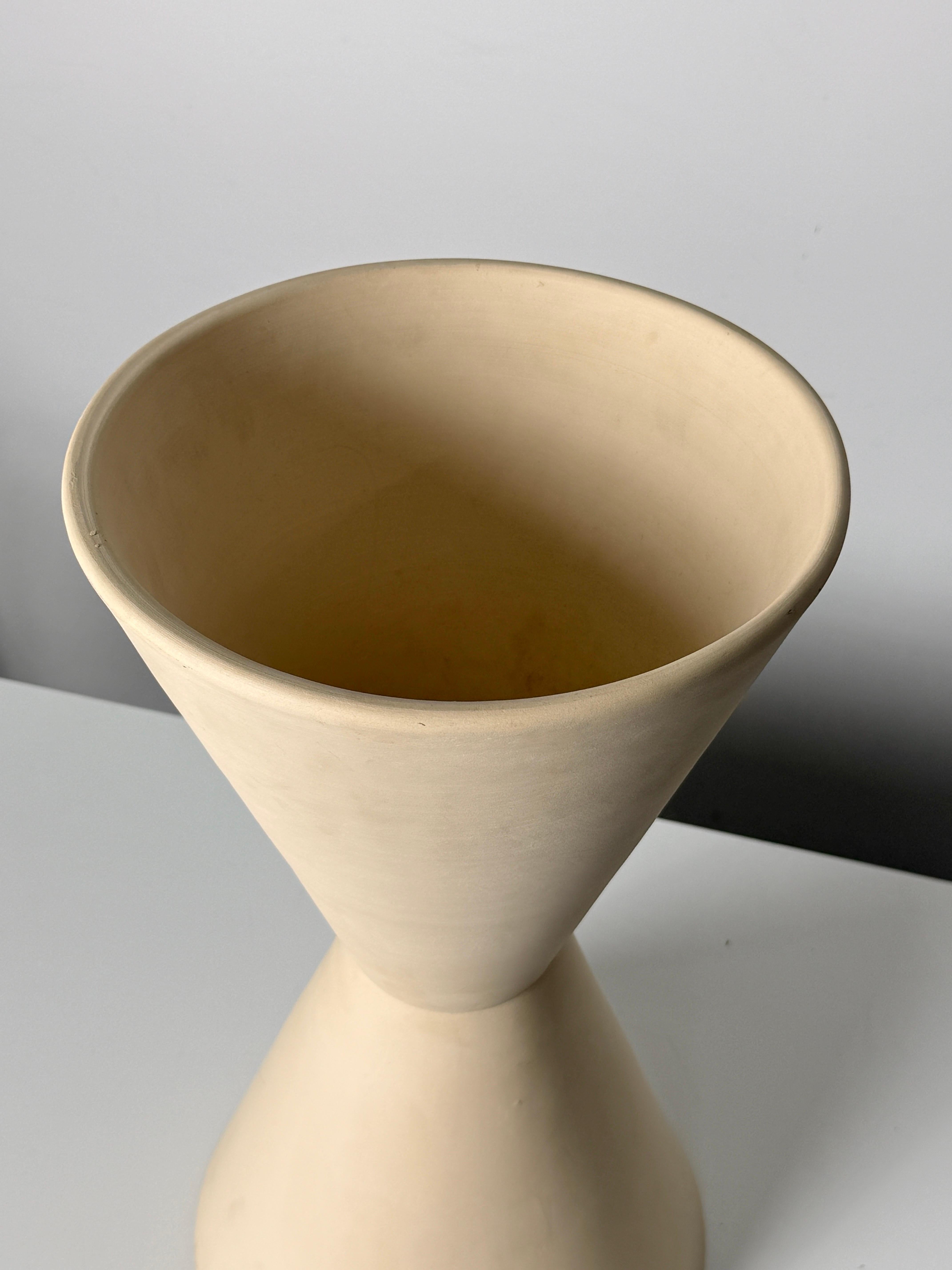 Mid-Century Modern Vintage Lagardo Tackett Architectural Pottery Double Cone Planter Bisque Ceramic For Sale