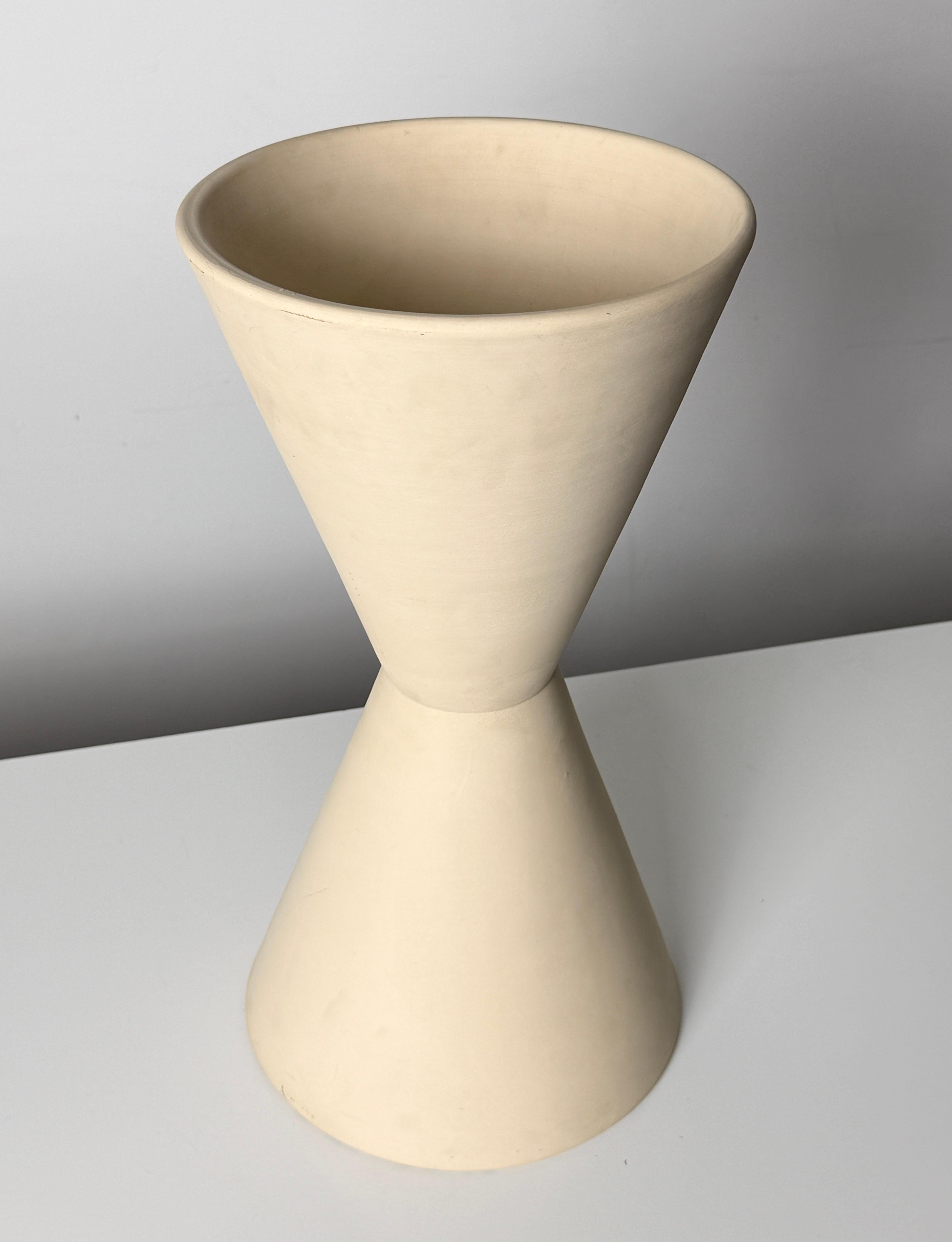 Unglazed Vintage Lagardo Tackett Architectural Pottery Double Cone Planter Bisque Ceramic For Sale