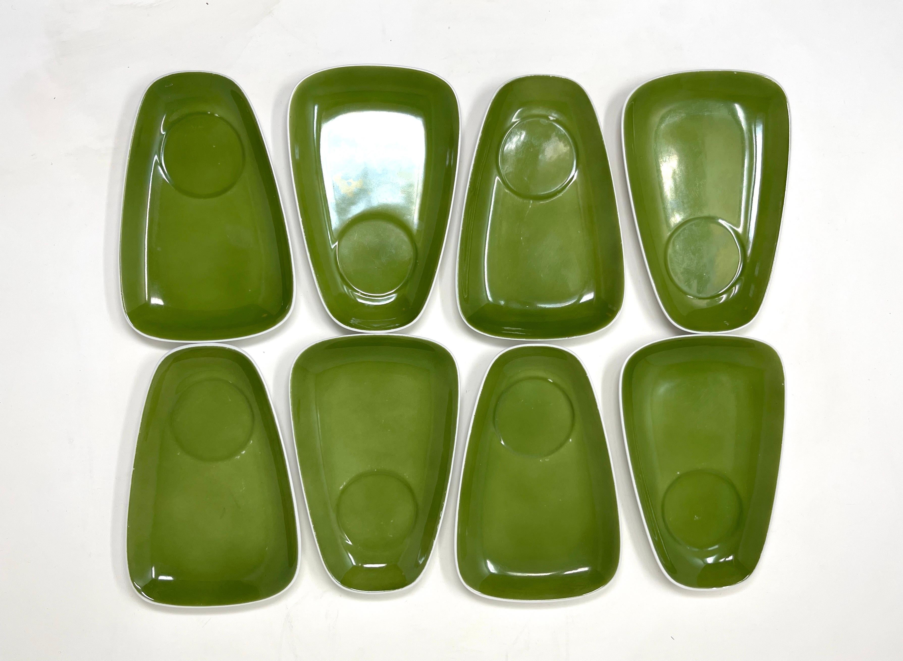 Mid-Century Modern Vintage Lagardo Tackett Porcelain Espresso Plates ... Set of 8 MCM Snack Plates For Sale