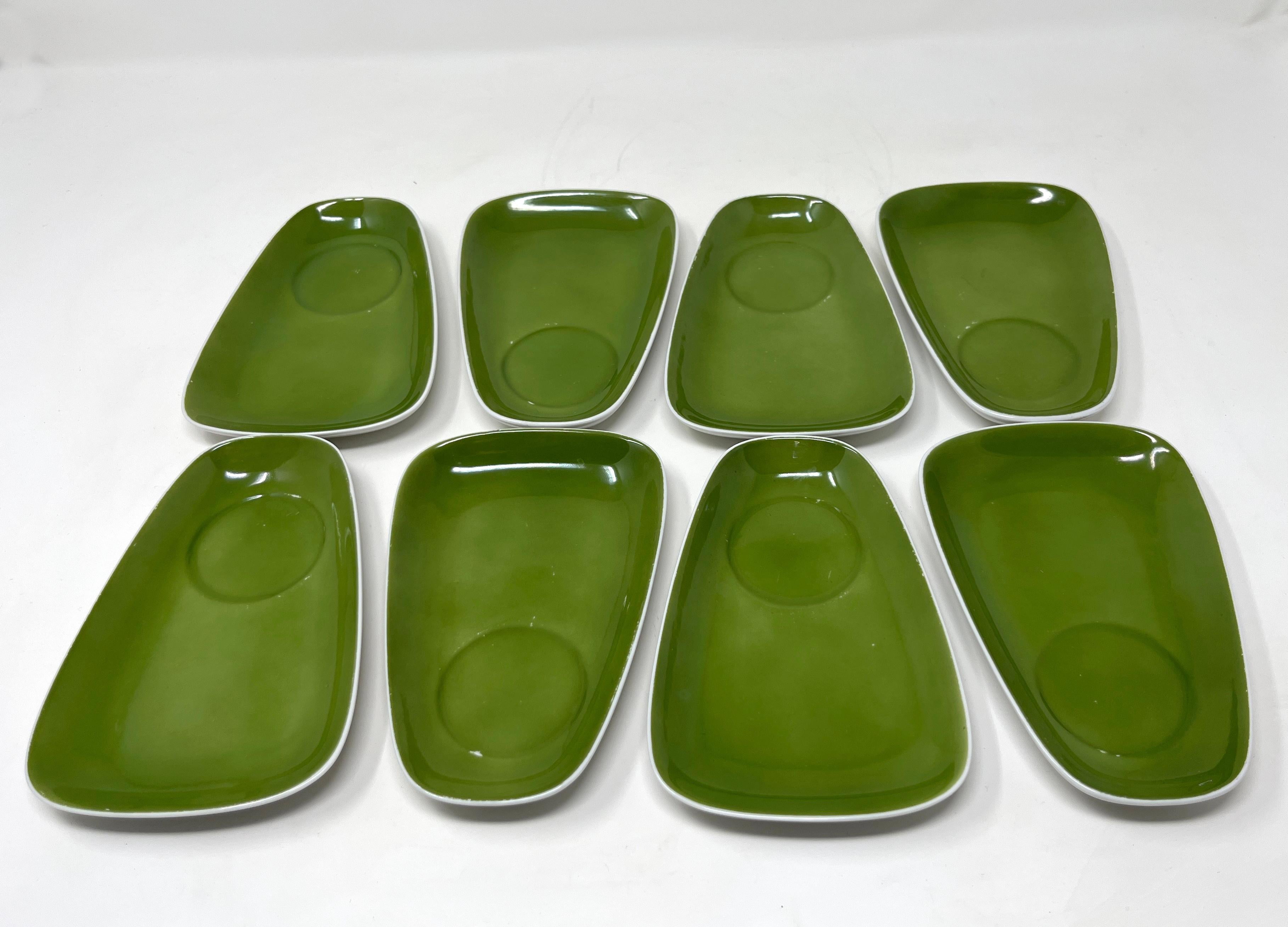 American Vintage Lagardo Tackett Porcelain Espresso Plates ... Set of 8 MCM Snack Plates For Sale