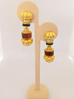 Vintage Lagos 18 Karat Yellow Gold Caviar Earrings with Tourmaline and Diamonds