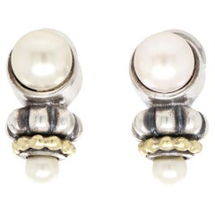 Vintage Lagos Caviar Sterling Silver, 18K Gold, & Pearl Earrings