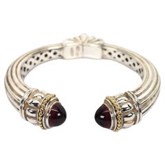 Vintage Lagos Caviar Sterling Silver Garnet Cuff Bracelet w 18K Yellow Gold