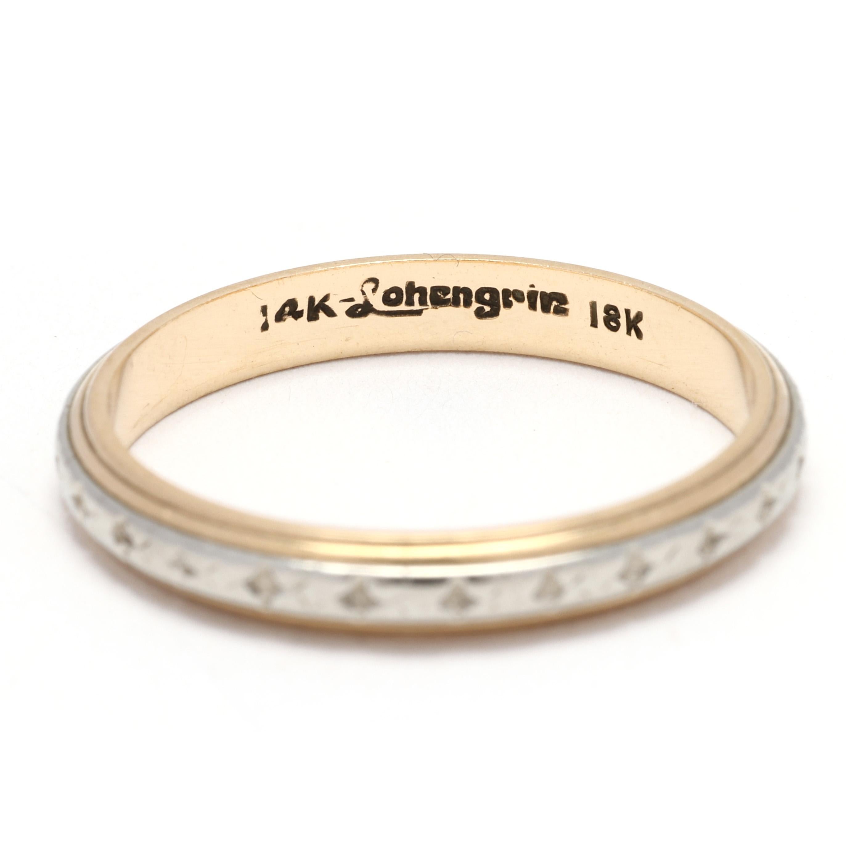 Women's or Men's Vintage Lahengrin Engraved Band Ring, 14k 18k Yellow and White Gold, Ring Size 6