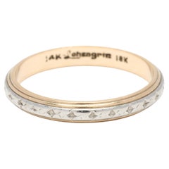 Vintage Lahengrin Engraved Band Ring, 14k 18k Yellow and White Gold, Ring Size 6