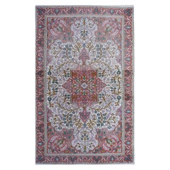Vintage Lahore Kashmir Seidenteppich Distressed Industrial Look Beige Kupfer