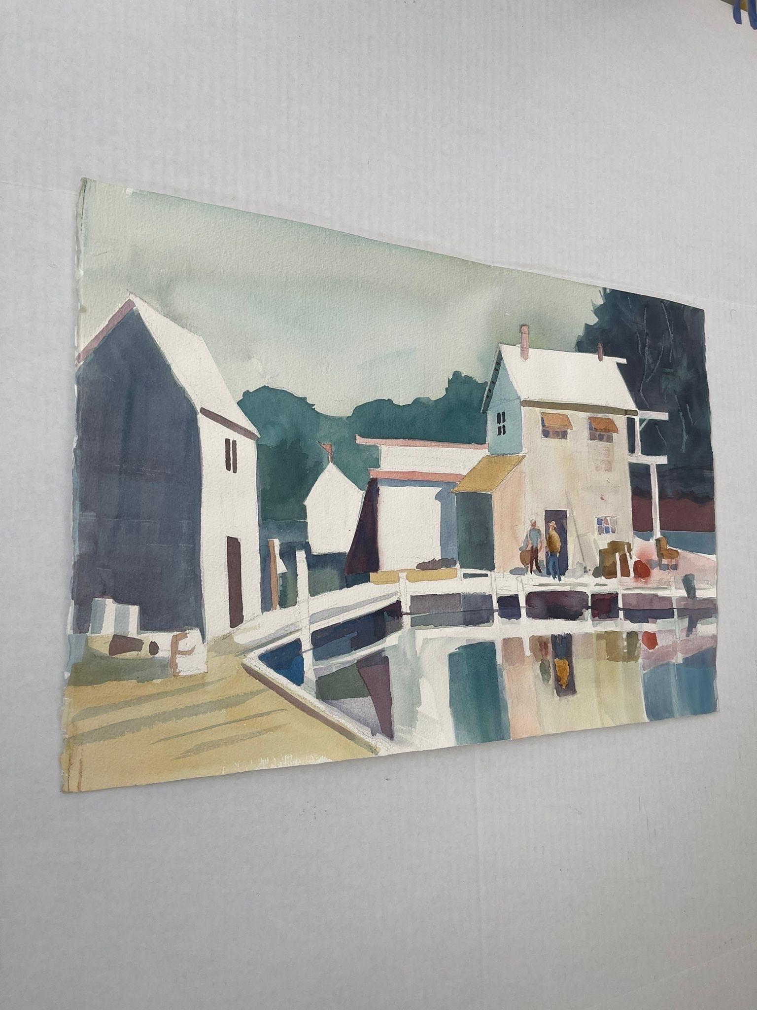 Vintage Lake Scene Artwork on Paper. Possibly Watercolor In Good Condition For Sale In Seattle, WA