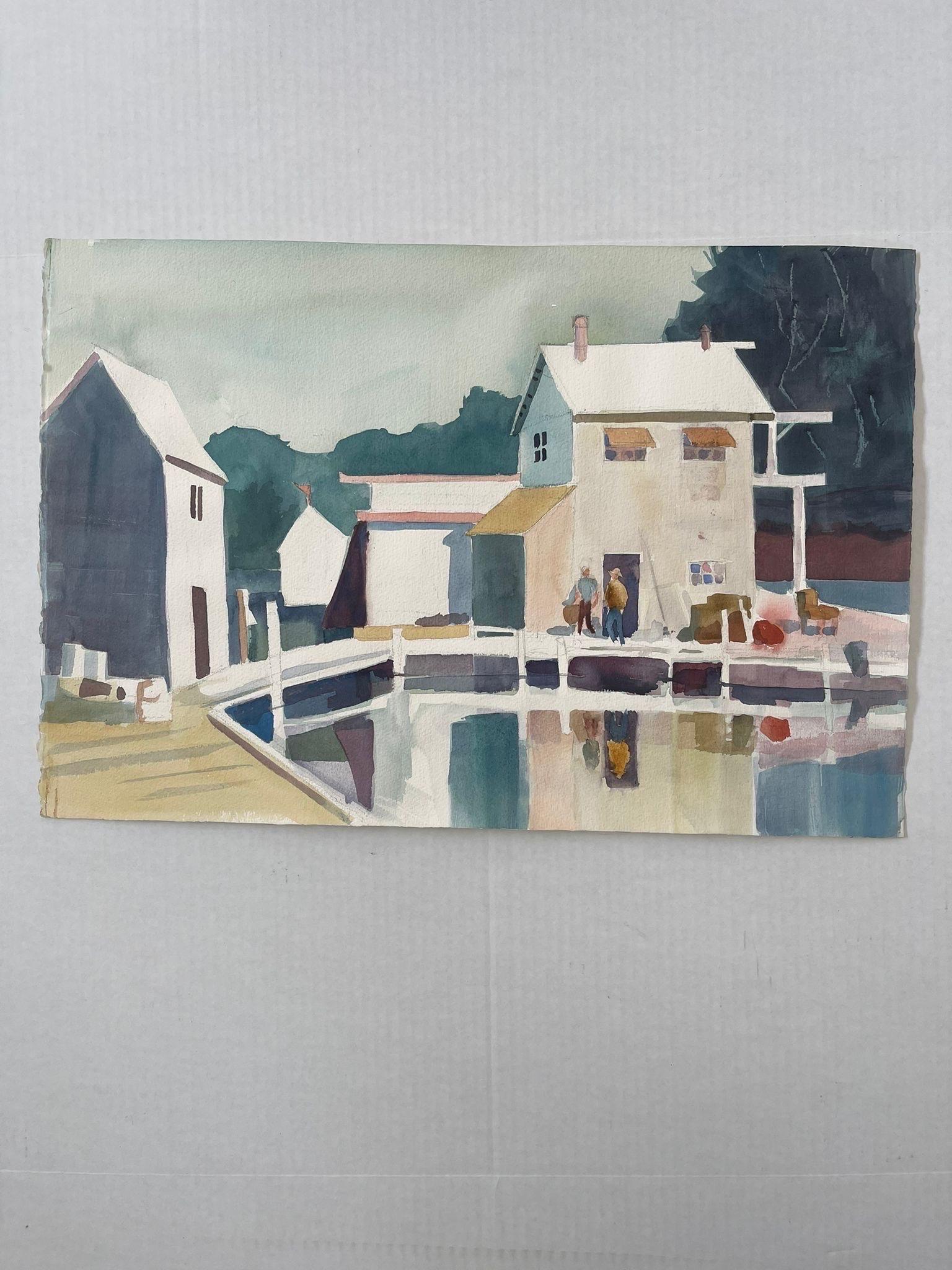 Vintage Lake Scene Artwork on Paper. Possibly Watercolor For Sale 1