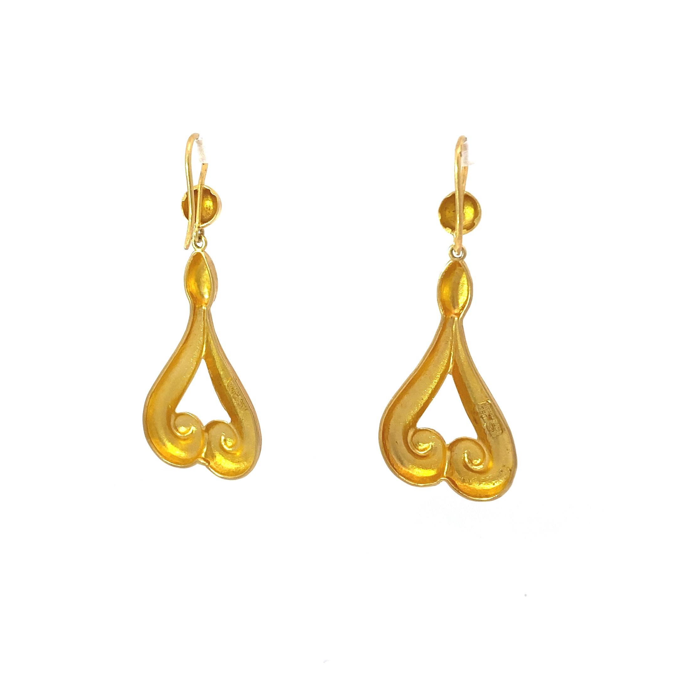 Vintage LaLaounis 10k Gold Drop Earrings In Good Condition For Sale In Brooklyn, NY