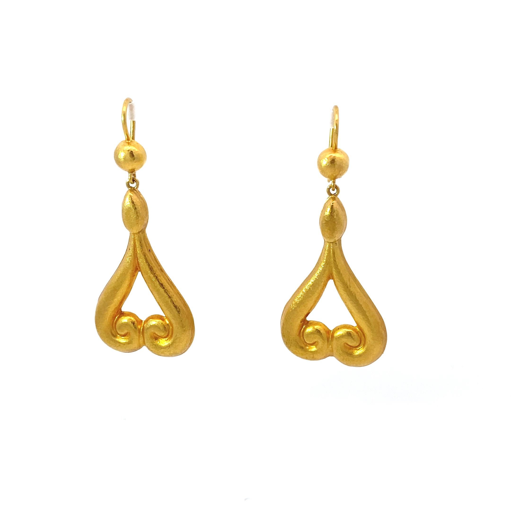 Women's or Men's Vintage LaLaounis 10k Gold Drop Earrings For Sale