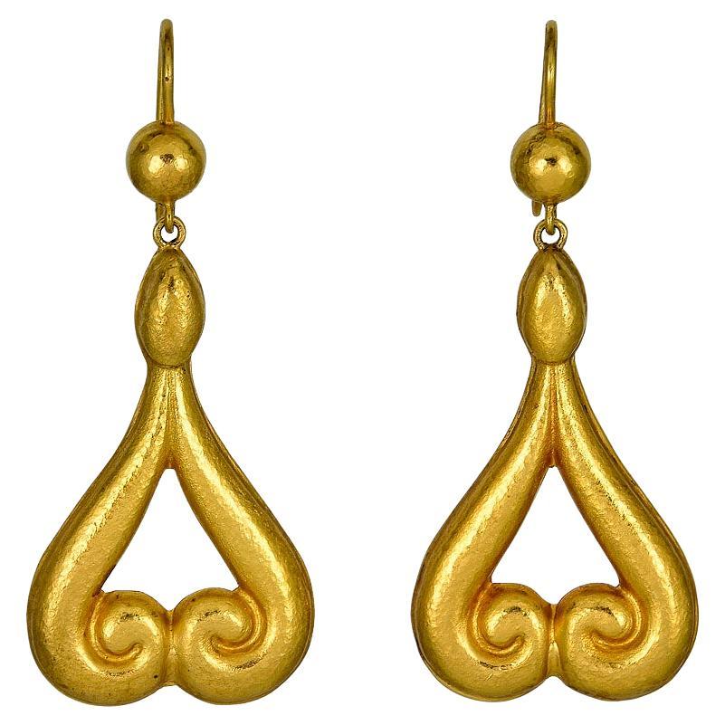 Vintage LaLaounis 10k Gold Drop Earrings For Sale