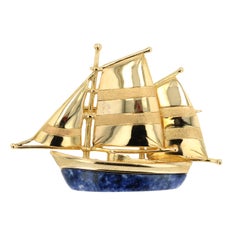 Vintage Lalaounis 18k Gold Sailboat Pin & Pendant Onassis Yacht