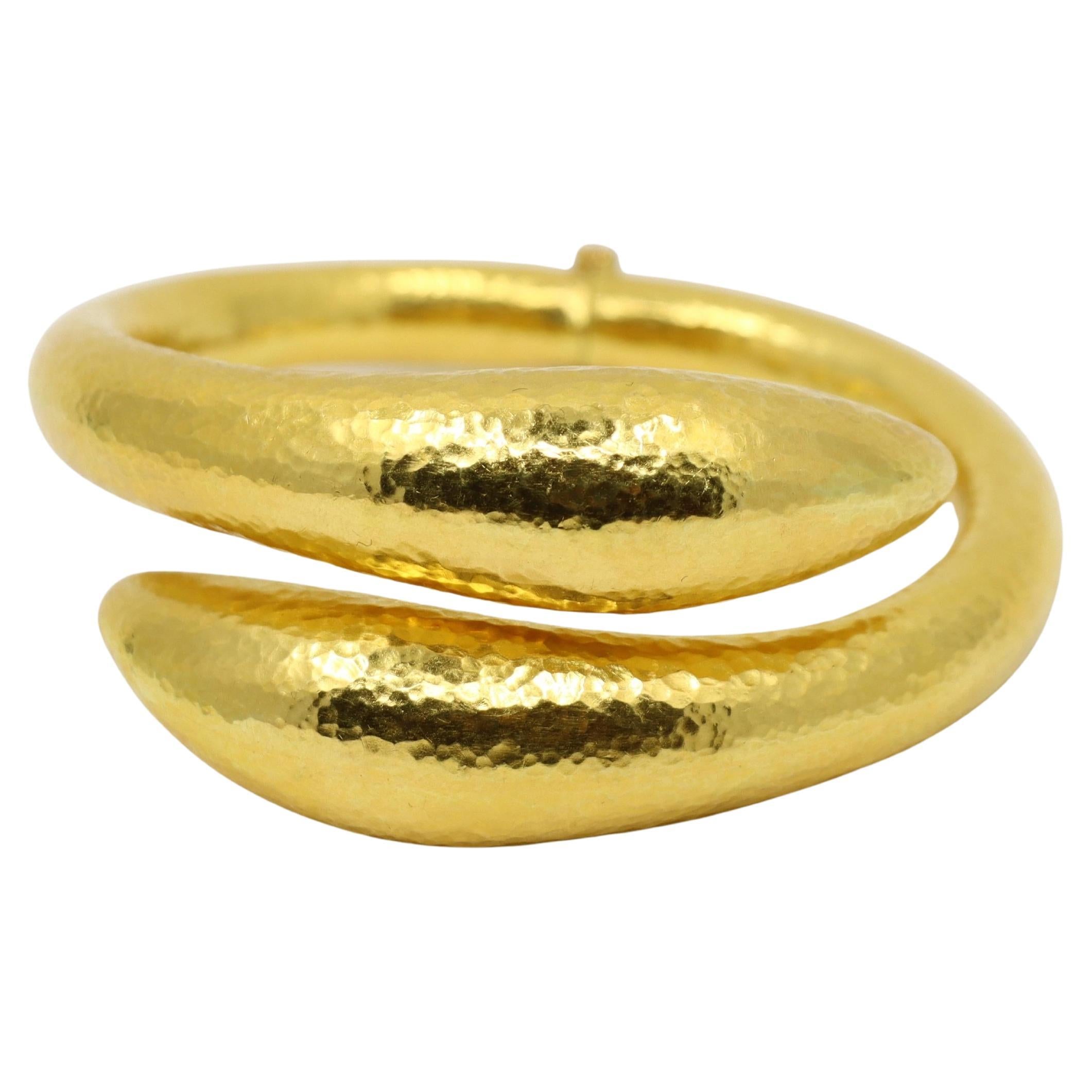 Vintage Lalaounis 18K Gold Textured Bangle Bracelet For Sale