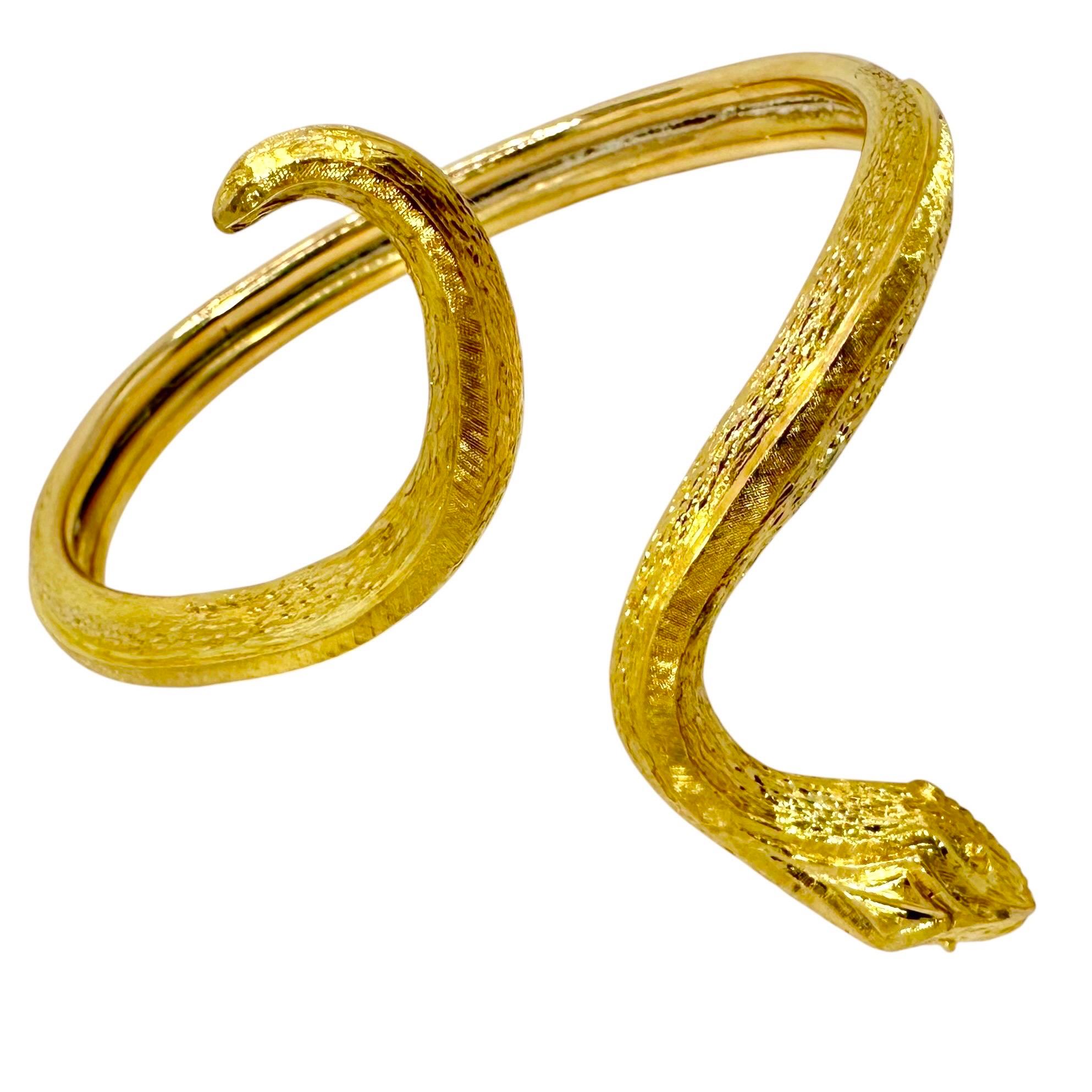 Vintage Lalaounis 18K Yellow Gold Serpent Cuff Bracelet