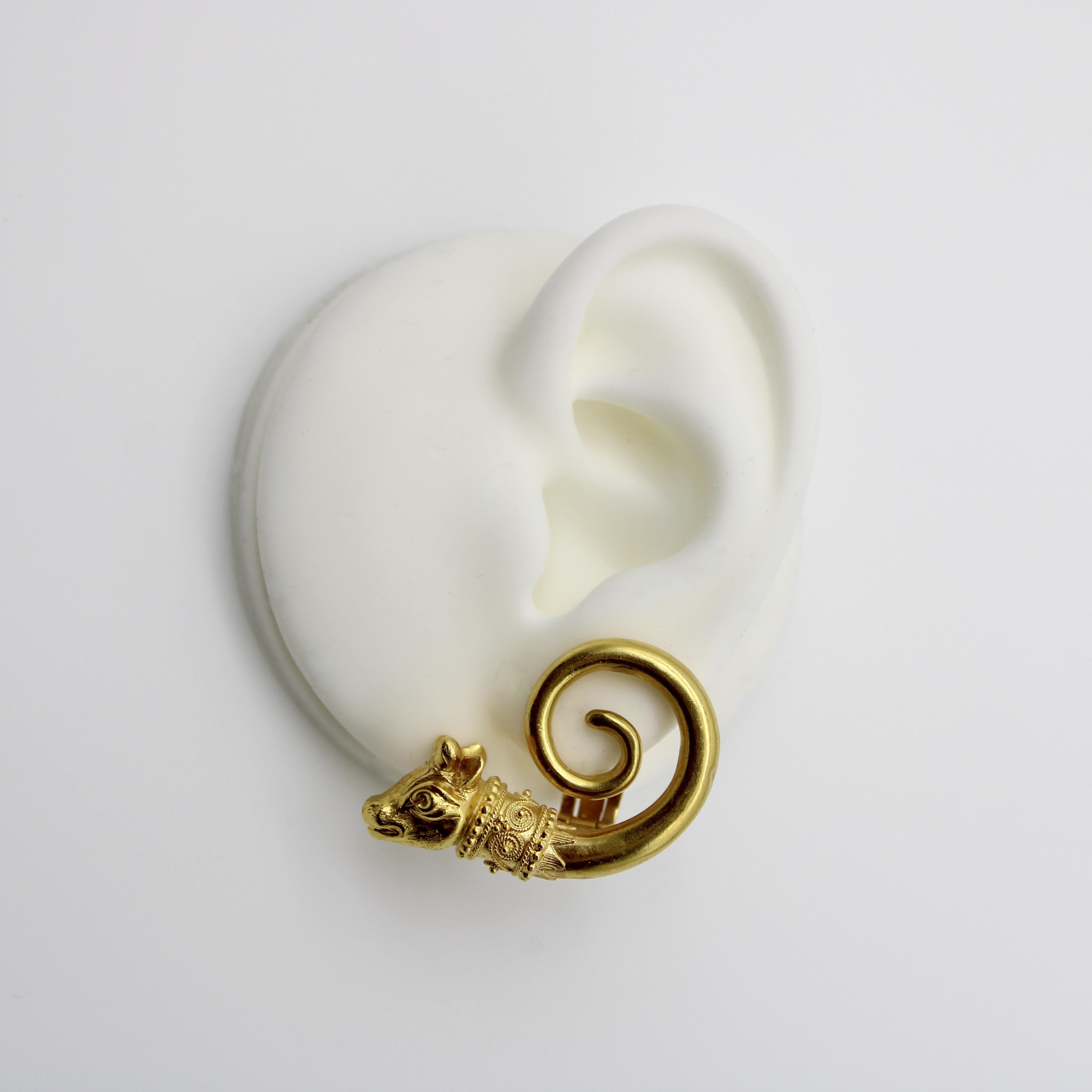 Vintage Lalaounis 22K Gold Spiral Bull’s Head Earrings For Sale 5