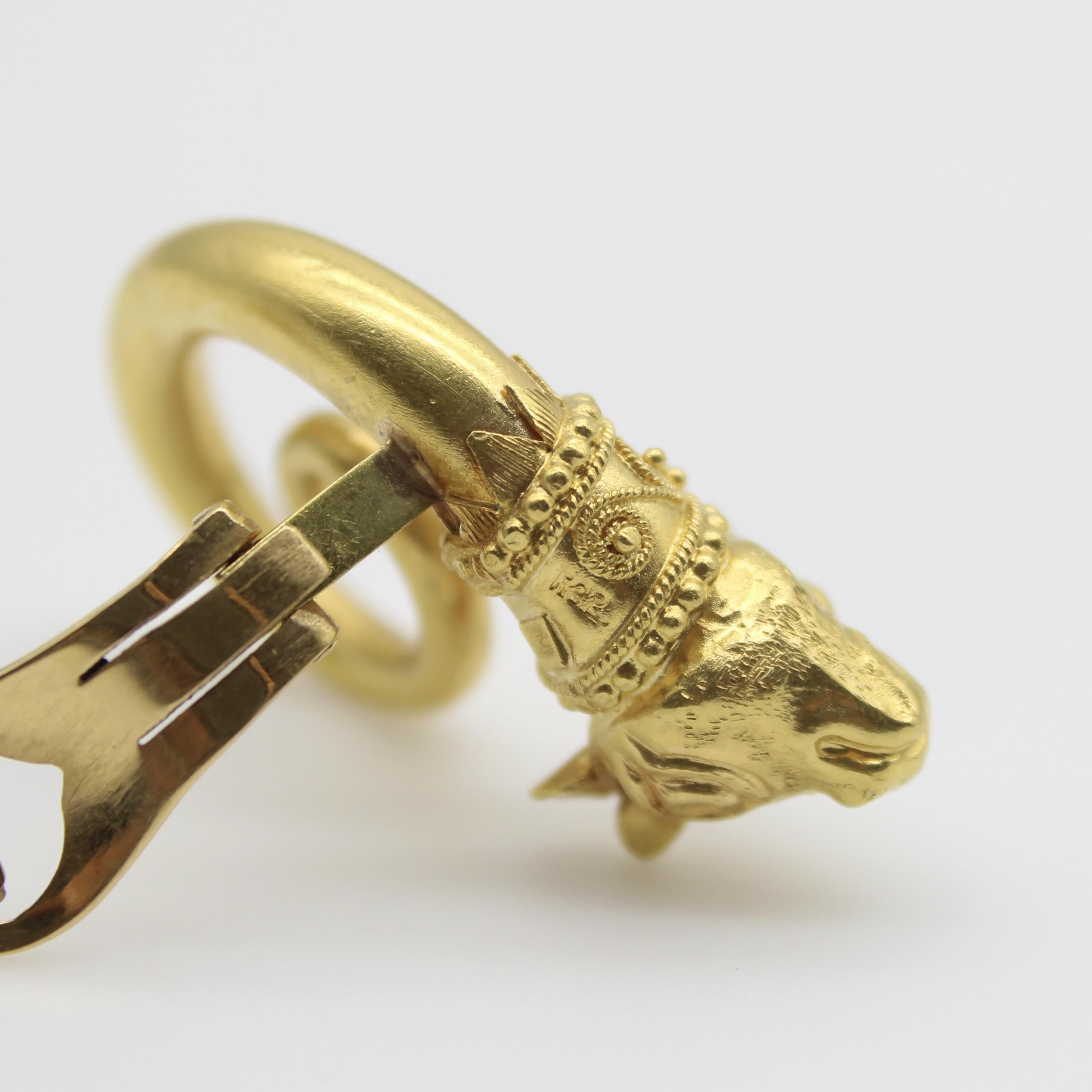 Vintage Lalaounis 22K Gold Spiral Bull’s Head Earrings For Sale 3