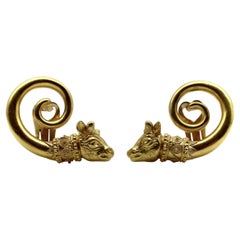 Vintage Lalaounis 22K Gold Spiral Bull’s Head Earrings