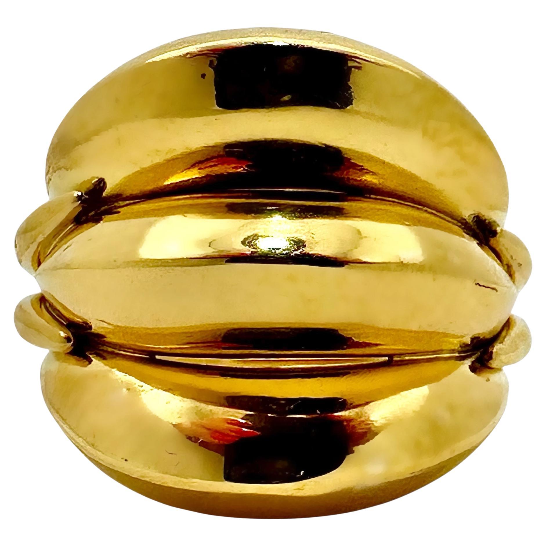 Vintage Lalaounis 22K Yellow Gold Triple Dome Knife Edge Cocktail Ring