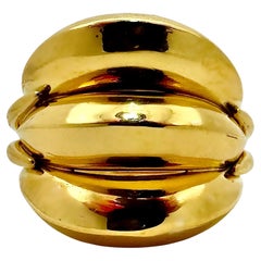 Vintage Lalaounis 22K Yellow Gold Triple Dome Knife Edge Cocktail Ring