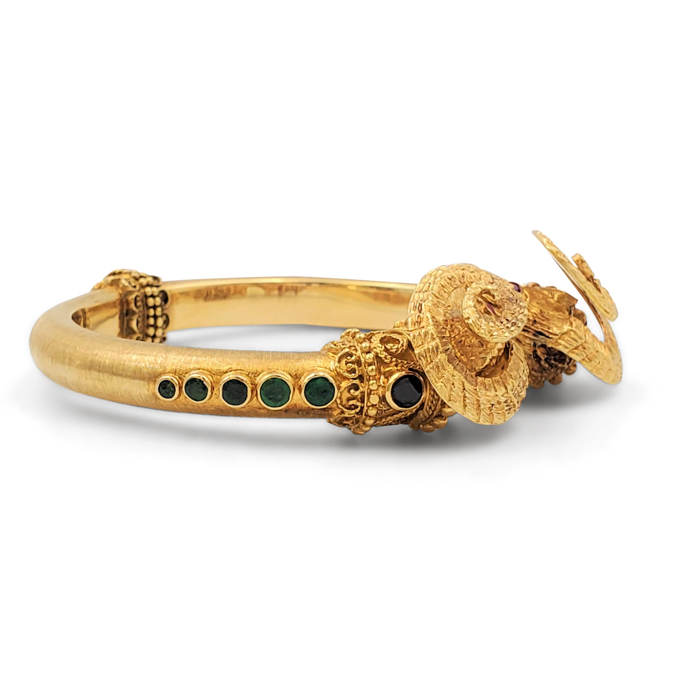 Vintage Lalaounis Double Rams Head Yellow Gold and Gemstone Bracelet In Excellent Condition In New York, NY
