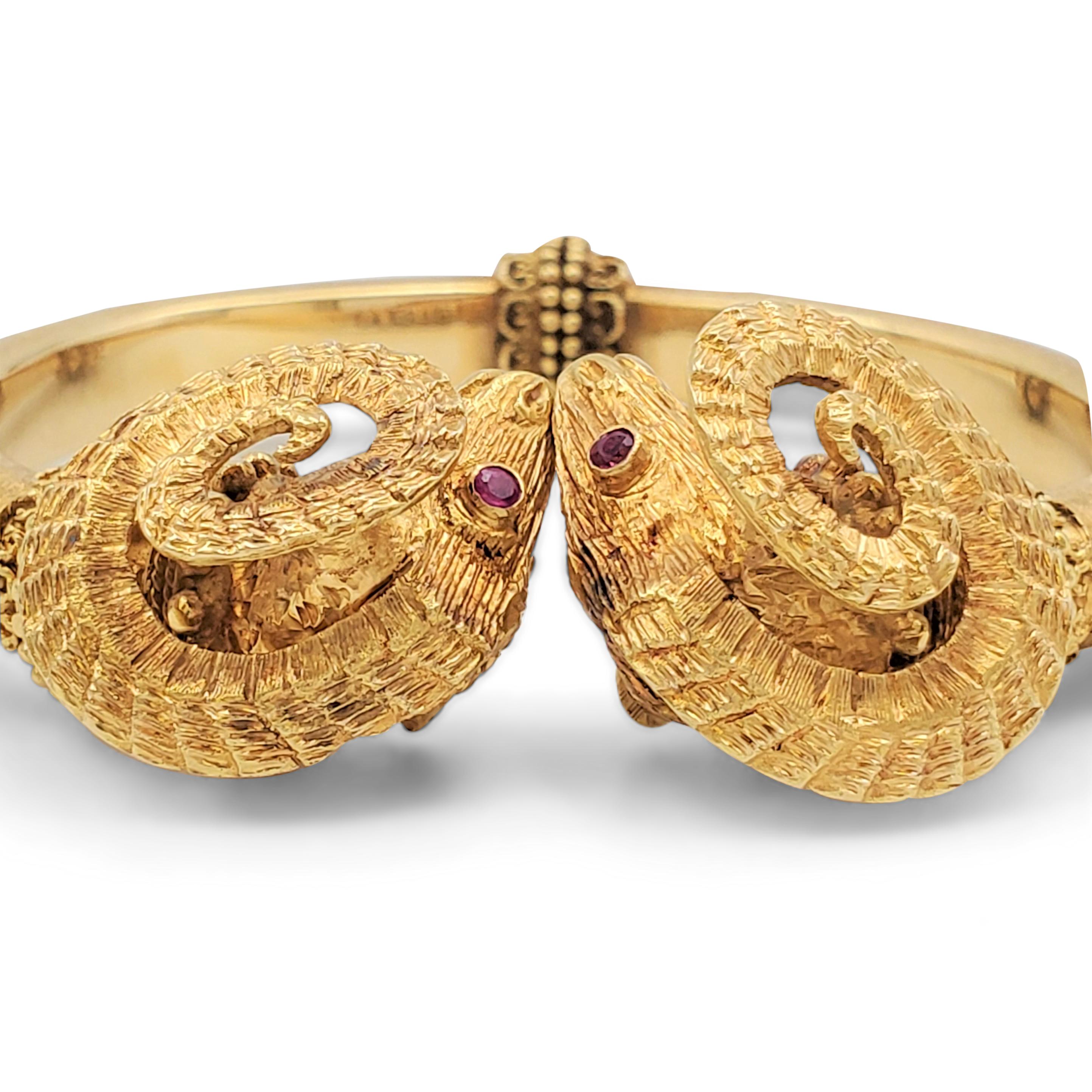 Vintage Lalaounis Double Tête de Béliers Bracelet en or jaune et pierres précieuses 1