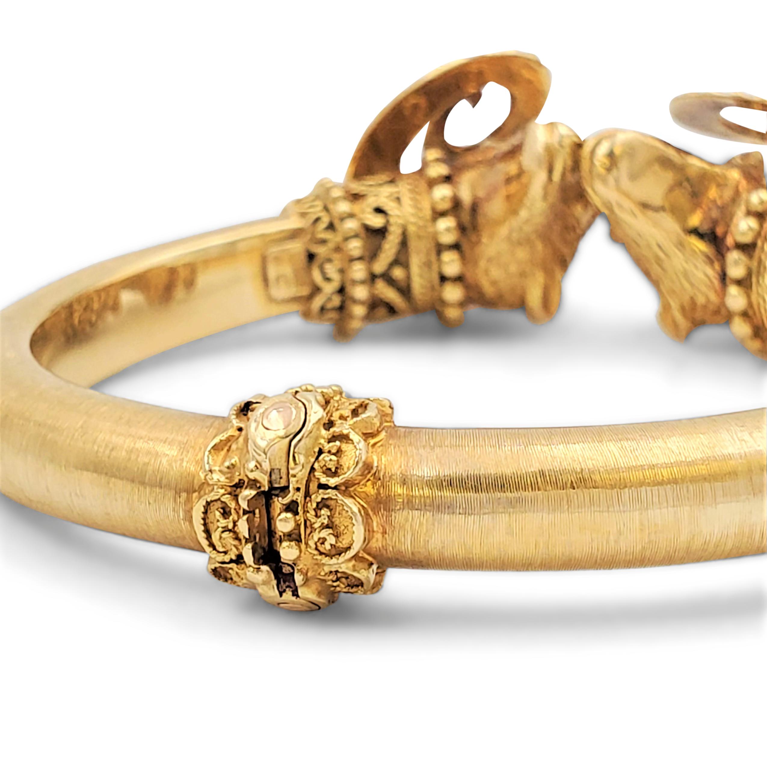 Vintage Lalaounis Double Rams Head Yellow Gold and Gemstone Bracelet 2