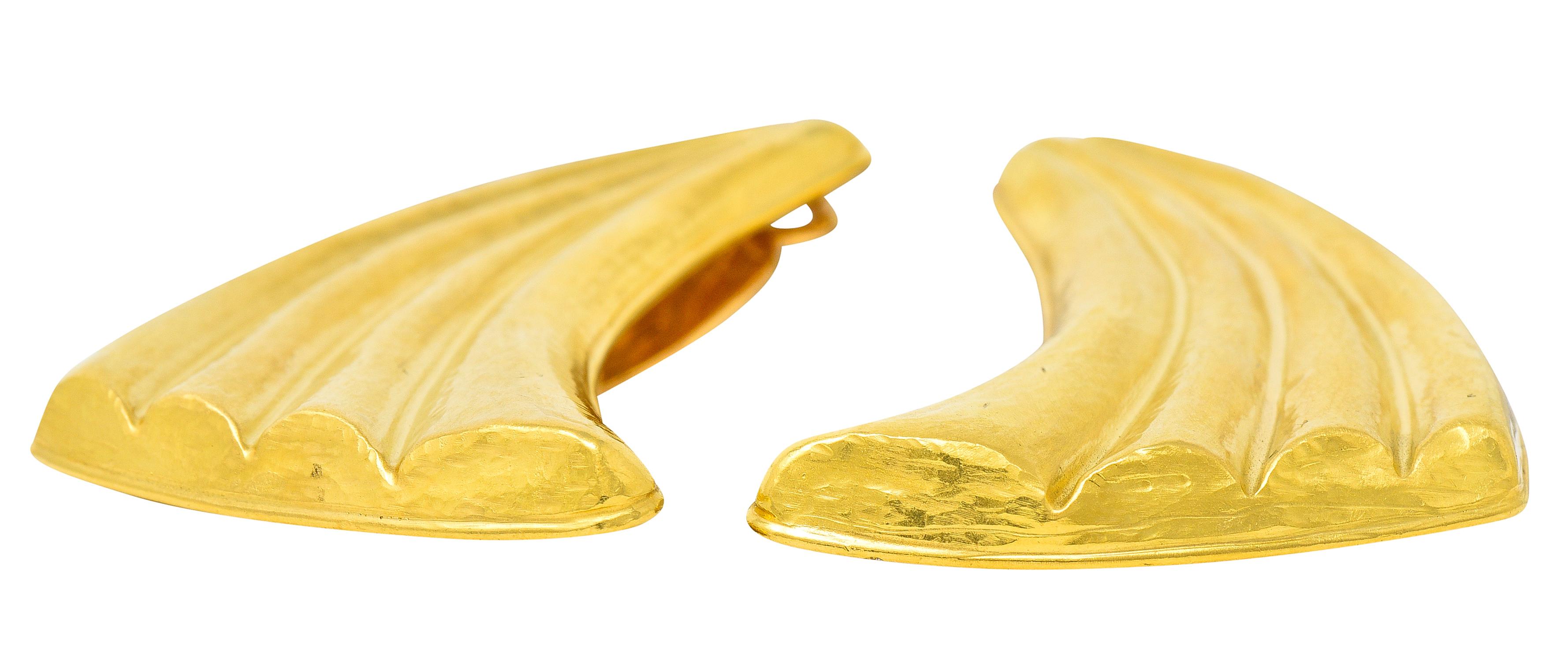 Women's or Men's Vintage LaLaounis Greek 18 Karat Yellow Gold Ilion Fan Ear-Clip Earrings