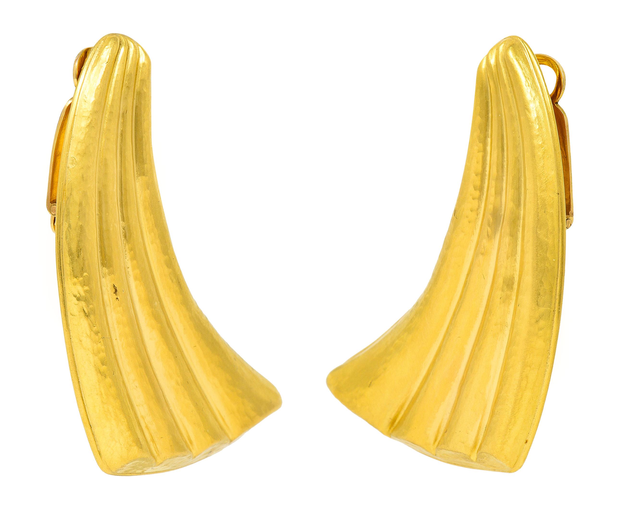 Vintage LaLaounis Greek 18 Karat Yellow Gold Ilion Fan Ear-Clip Earrings 1