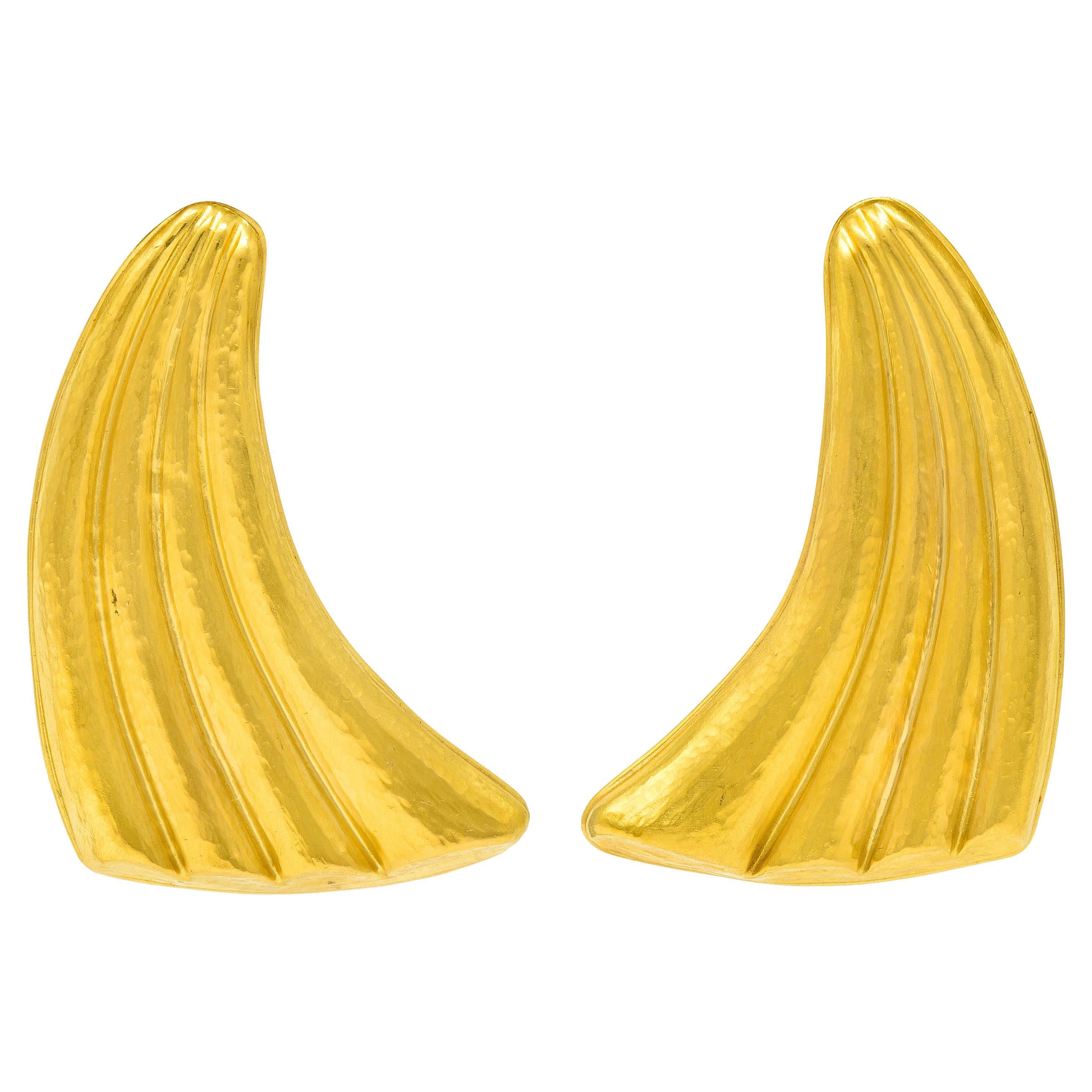 Vintage LaLaounis Greek 18 Karat Yellow Gold Ilion Fan Ear-Clip Earrings