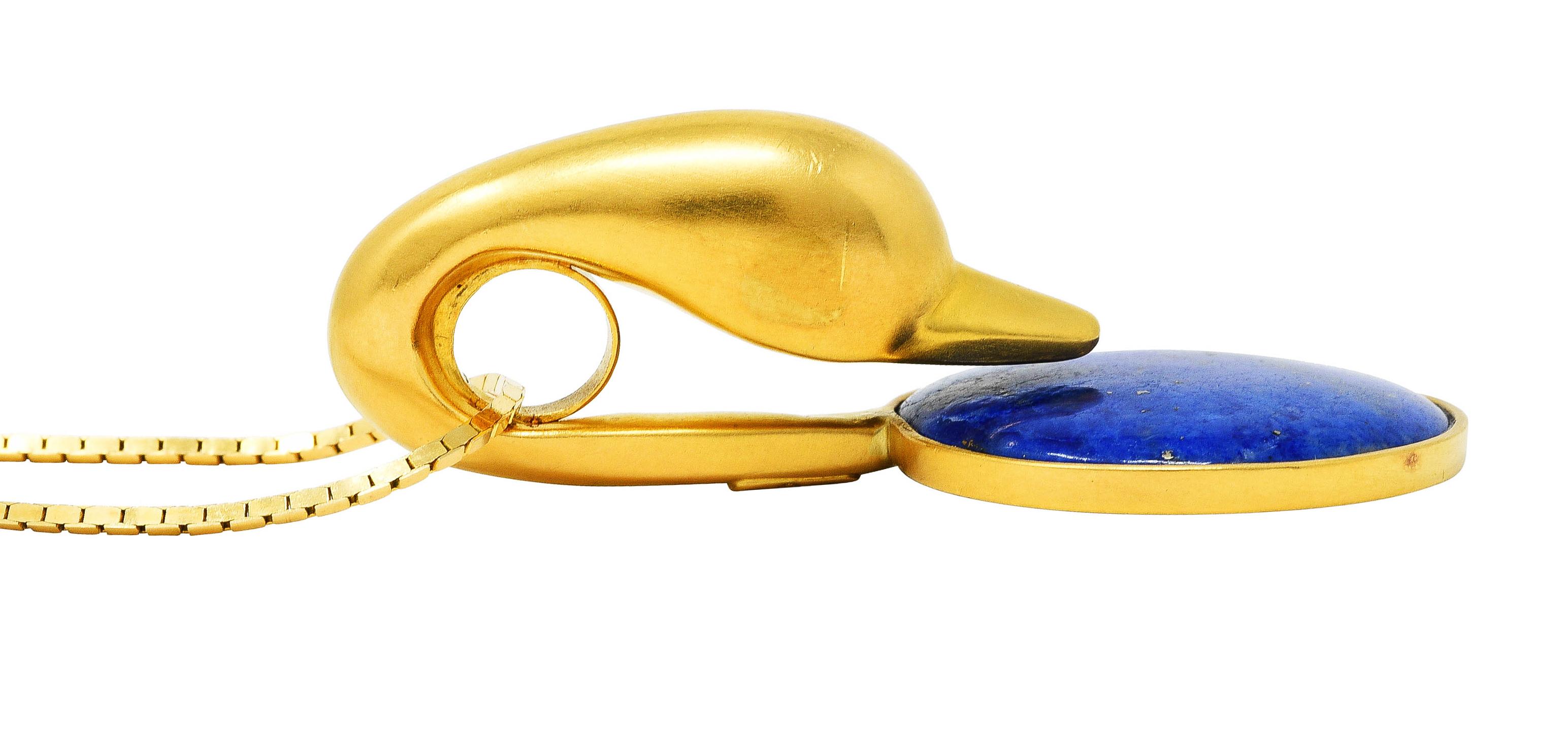 Vintage Lalaounis Lapis Lazuli 18 Karat Gold Greek Swan Bird Pendant Necklace 5